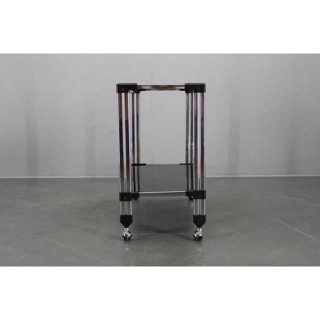 Metal Italian Chrome and Smoked Glass Serving Table on Casters, 1970s For Sale - Image 7 of 16