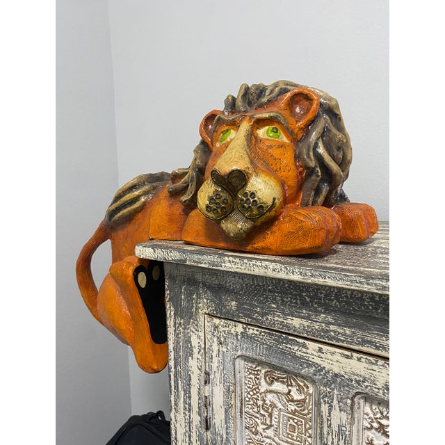 Paper Vintage Jeanne Valentine Reclining Papier-Mâché Lion Sculpture For Sale - Image 7 of 12