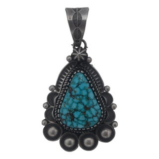 Triangular Prince Turquoise Sterling Silver Pendant - Alex Sanchez Navajo Handmade For Sale