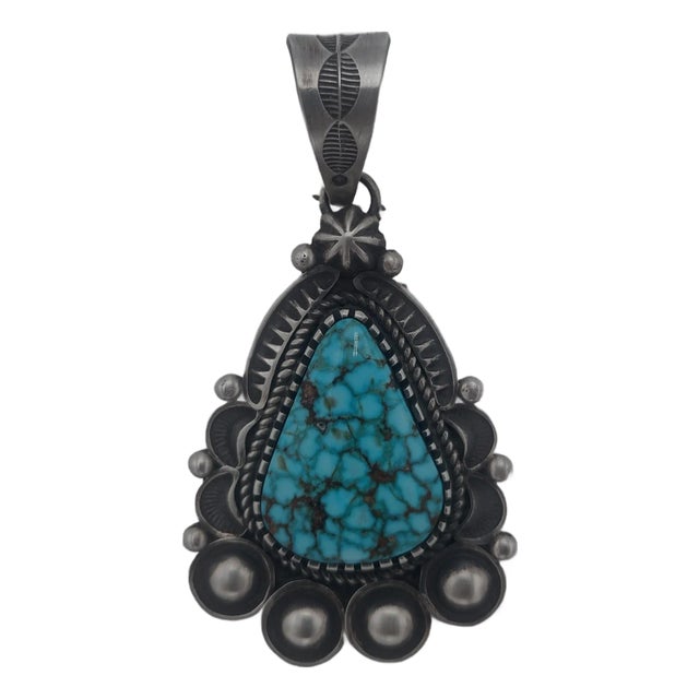Triangular Prince Turquoise Sterling Silver Pendant - Alex Sanchez Navajo Handmade For Sale
