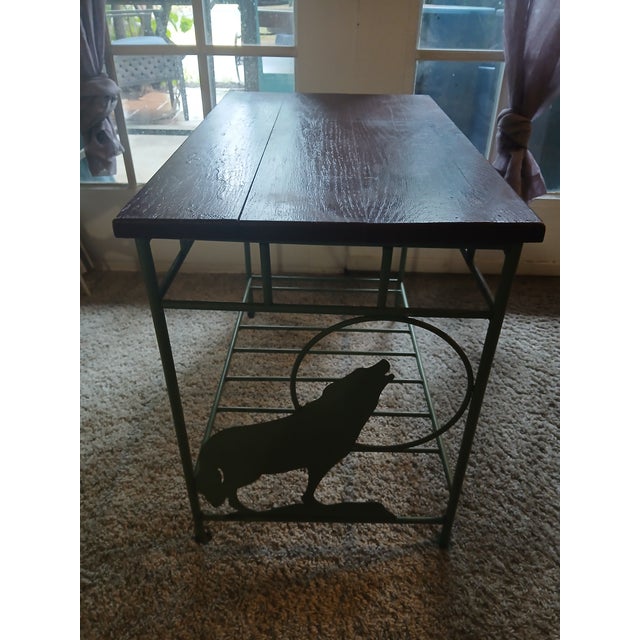 Mid-Century Rustic Pine & Hand-Wrought Iron "Lone Wolf" Accent Table Elevate your living space with this exceptional,...