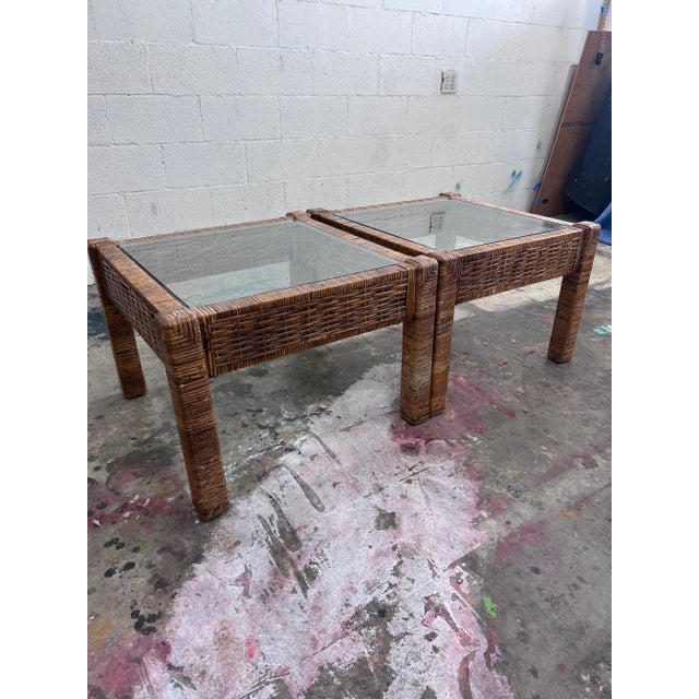 Postmodern Vintage 1980s Modular Rattan Coffee Tables/Side Tables -A Pair For Sale - Image 3 of 9