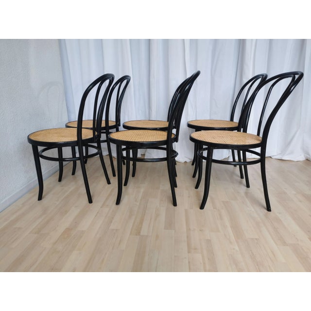Vintage Thonet Style Dining Chairs in Black Bentwood, 1970s, Set of 6 For Sale - Image 12 of 18