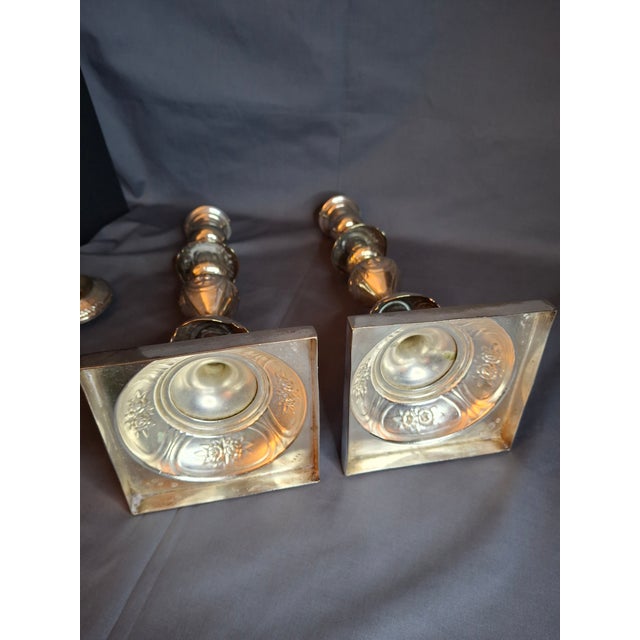 Metal Antique Fraget Warsaw Shabbat Candlesticks Pair No. 4214 Polish Silver Plate 11" For Sale - Image 7 of 18