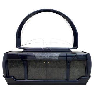 Postmodern Italian Blue Lacquer and Black Marble Sideboard from DBM, 1980s For Sale