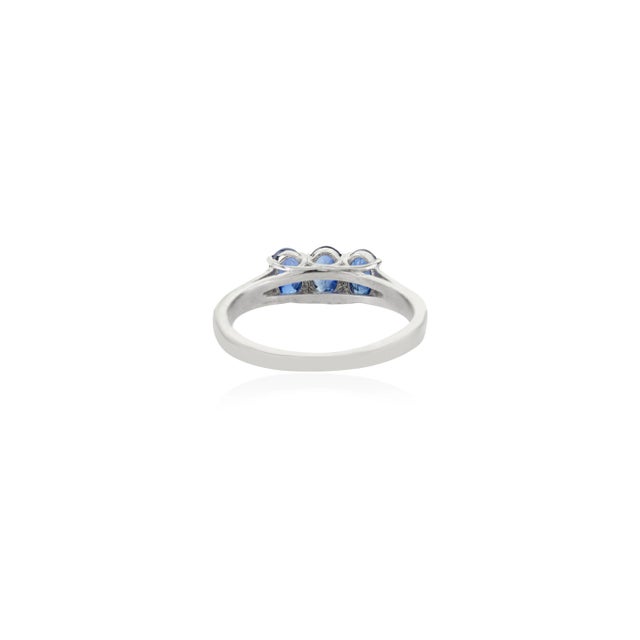 Metal Three Stone Blue Sapphire Promise Ring in Silver- Size 7.5 For Sale - Image 7 of 12