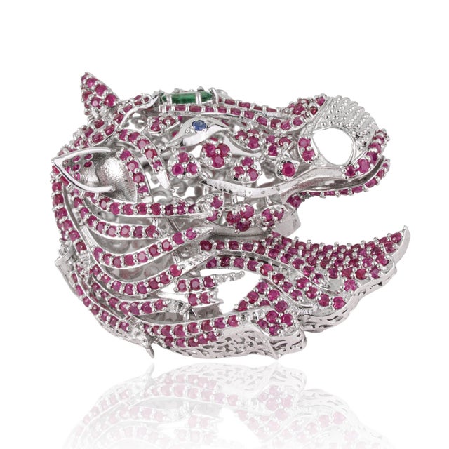 Art Deco Vintage Style 4.1 Ct Pavé Set Ruby Horse Head Unisex Brooch - Luxury Christmas Gift For Sale - Image 3 of 12