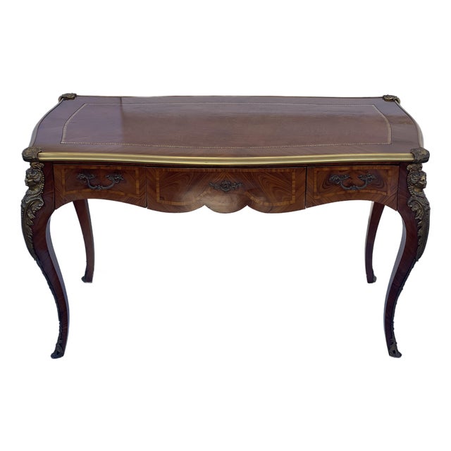 1920s Gorgeous French Louis XVI Style Marquetary Desk With Ormolu For Sale
