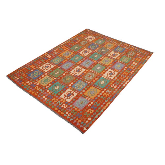 Tribal 1990s 1990s Tribal Kilim Rust Blue Wool Rug - 8'2" X 9'11" For Sale - Image 3 of 7