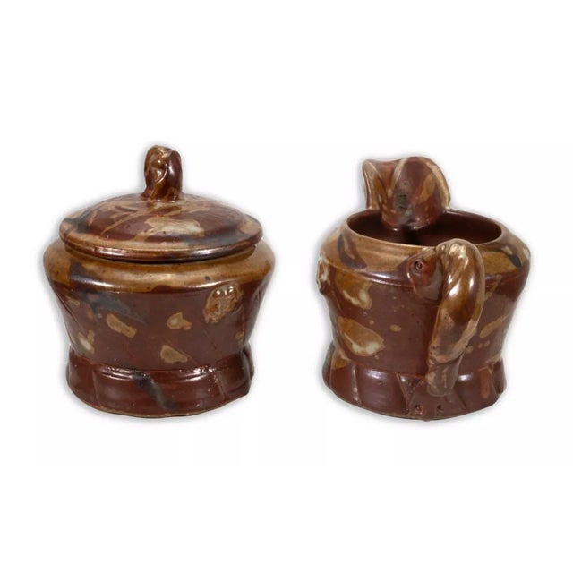 Late 20th Century John Glick Ceramic Stoneware Sugar and Creamer Holder Stamped Plum Tree Pottery - Set of 2 For Sale - Image 5 of 12