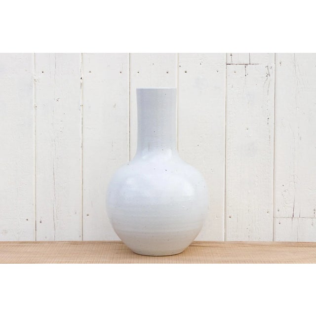 Asian Very Tall White Glazed Asian Vase For Sale - Image 3 of 9