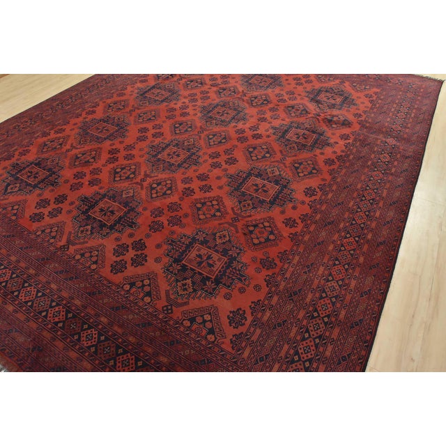 Tribal Turkmen Rug 9’11” X 12’11” Red Wool Tribal Hand-Knotted Oriental Carpet For Sale - Image 3 of 14