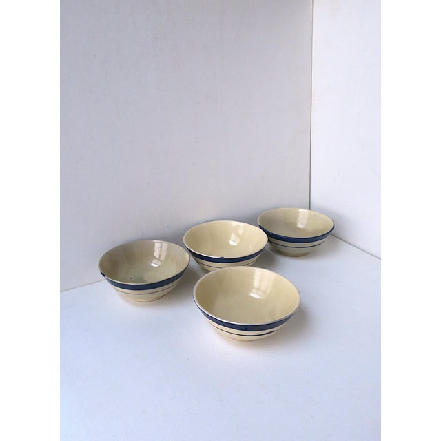Pottery Bowls Blue Off-White, Set of 4 For Sale In New York - Image 6 of 9