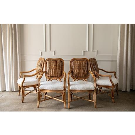 Vintage Padma’s Plantation Armchairs Woven Rattan With Sherpa Upholstery, Set of Four For Sale - Image 11 of 17