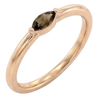 Dainty Marquise Smoky Quartz Solitaire Ring | 18k Gold Plated Everyday Band | Modern Minimalist Promise Ring Us 7 For Sale