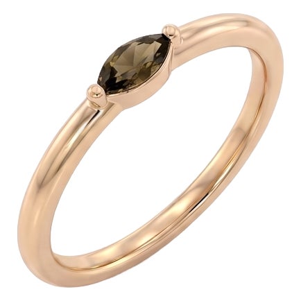Dainty Marquise Smoky Quartz Solitaire Ring | 18k Gold Plated Everyday Band | Modern Minimalist Promise Ring Us 7 For Sale