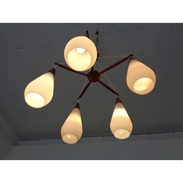Brown Danish Teak and Glass Spider Ceiling Lamp, Denmark, 1960s For Sale - Image 8 of 17