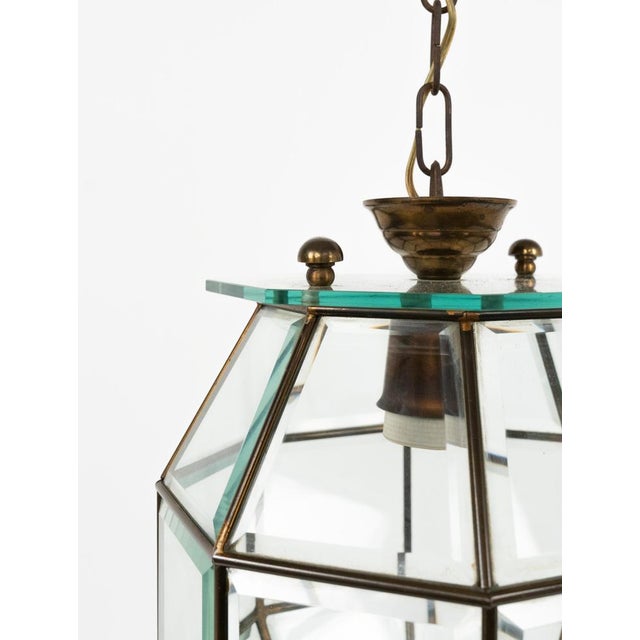 Mid-Century Modern Pendant Light in Brass and Beveled Glass, Italy, 1950s For Sale - Image 12 of 15