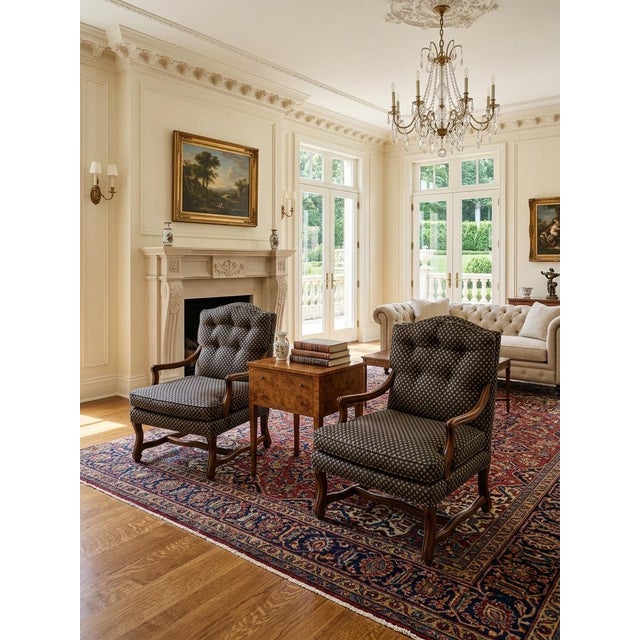 Navy Blue Pristine Pair of Vintage Baker French Provincial Bergere Chairs For Sale - Image 8 of 12