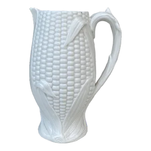 English Victorian Parian Majolica Corn Pitcher, Circa 1890
