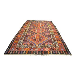 1970s Vintage Handwoven Turkish Kilim Rug - 7′7″ X 12′7″ For Sale