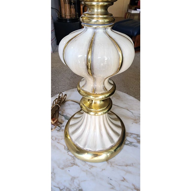 Mid-Century-Modern Rembrandt Brass and Painted Brass Torchier Tall Table Lamp, c.1950s-60s. Dimensions: 33.5" tall (top of...