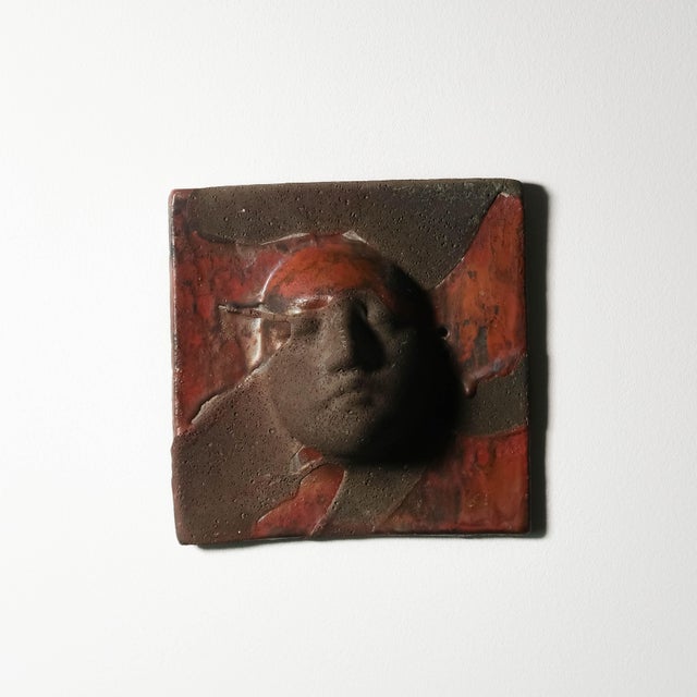 Late 20th Century Late 20th Century Vintage Ceramic Mask Wall Sculpture Signed by Artist Sergio Naduville For Sale - Image 5 of 10