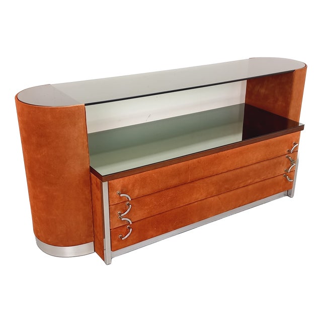 Vintage Italian Dressing Table in Suede Velvet, 1970s For Sale
