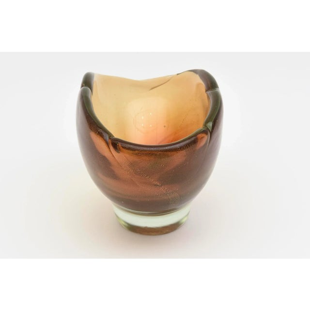 Amber Vintage Murano Barovier E Toso Amber, Green and Gold Aventurine Glass Chunky Bowl, 1950's For Sale - Image 8 of 13