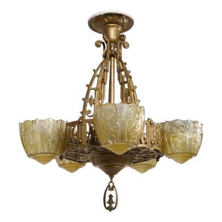 Art Deco Slip Shade Chandelier by the Lincoln Manufacturing Company C. 1930's For Sale