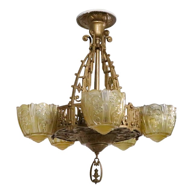 Art Deco Slip Shade Chandelier by the Lincoln Manufacturing Company C. 1930's For Sale