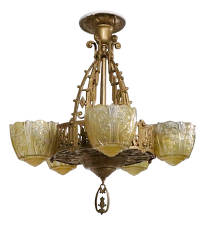Art Deco Slip Shade Chandelier by the Lincoln Manufacturing Company C. 1930's