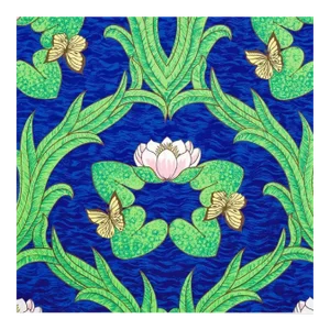 Vintage Sherle Wagner Handprinted Water Lillies Wallpaper, 1960s, Vibrant Blue