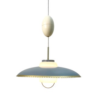 Large Blue Pendant Lamp attributed to Bent Karlby for Lyfa, Denmark, 1960s For Sale