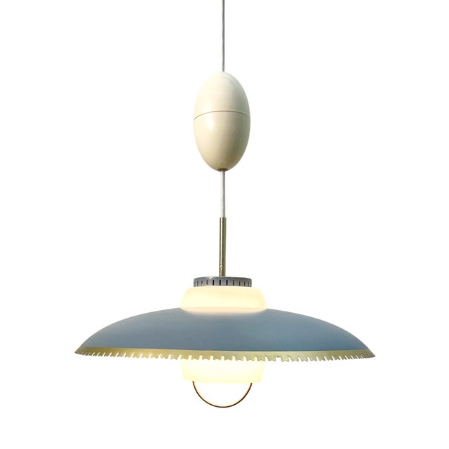 Large Blue Pendant Lamp attributed to Bent Karlby for Lyfa, Denmark, 1960s For Sale