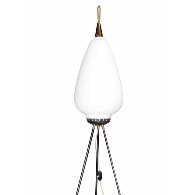 Vintage Tripod Floor Lamp in Opaline Glass and Metal from Stilnovo, Italy, 1950s For Sale - Image 3 of 5