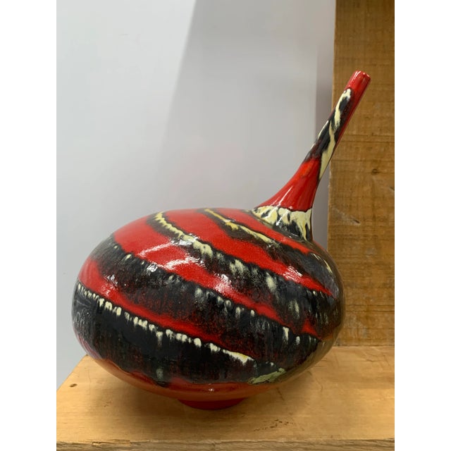 Mid-Century Modern Vintage 1980’s Large Ceramic Bulbous Red Portuguese Vase For Sale - Image 3 of 4