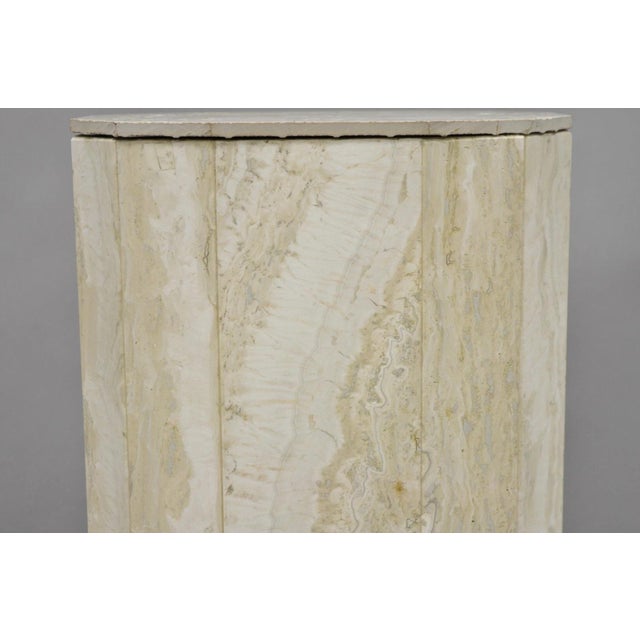 Beige Vintage Postmodern Travertine Stone Small 20" Modern Pedestal Stand Side Table For Sale - Image 8 of 13