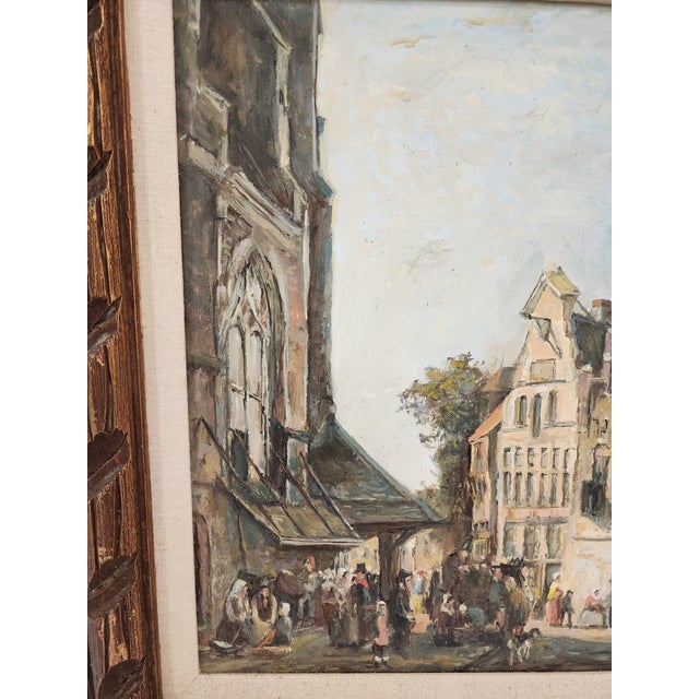 Antique "Town & Street" Original Oil by Beck Framed For Sale - Image 4 of 9
