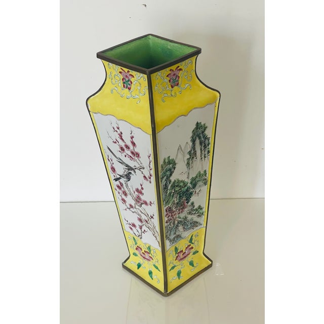 Chinese Beautiful Chinese Antique Polychrome Enamel on Bronze Vase Handpainted For Sale - Image 3 of 4