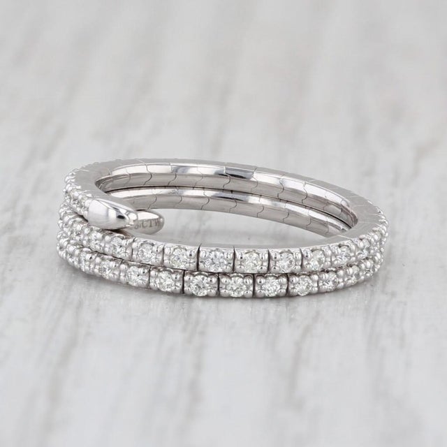 Metal 0.60ctw Diamond Wrap Coiled Band Bypass Ring 14k White Gold Flexible Size For Sale - Image 7 of 8