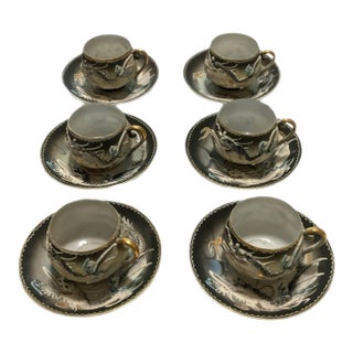 Early 20th Century Japanese Lithophane Dragonware Moriage Teacups - 12 pcs For Sale