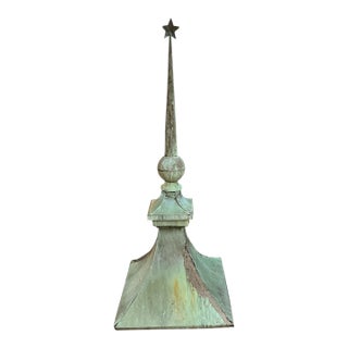 Antique Copper Architectual Rooftop Finial With Verdigris Aged Patina For Sale