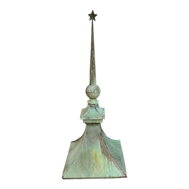 Antique Copper Architectual Rooftop Finial With Verdigris Aged Patina For Sale