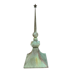 Antique Copper Architectual Rooftop Finial With Verdigris Aged Patina