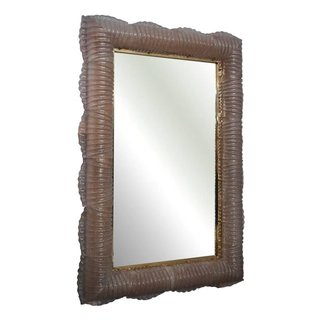 Illuminated Pink Murano Glass and Brass Wall Mirror, 2000s For Sale