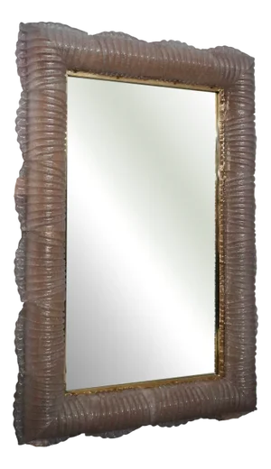 Illuminated Pink Murano Glass and Brass Wall Mirror, 2000s