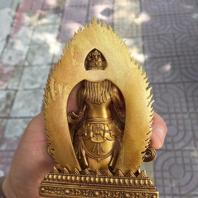 Bronze Vintage Gilt Bronze Figure of Zakiram - Tibetan Buddhist Deity Statue For Sale - Image 8 of 9