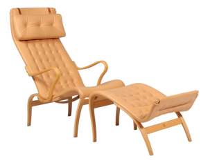 Set of Pernilla 2 Lounge Chair and Ottoman in Leather by Bruno Mathsson for Dux, 1980s