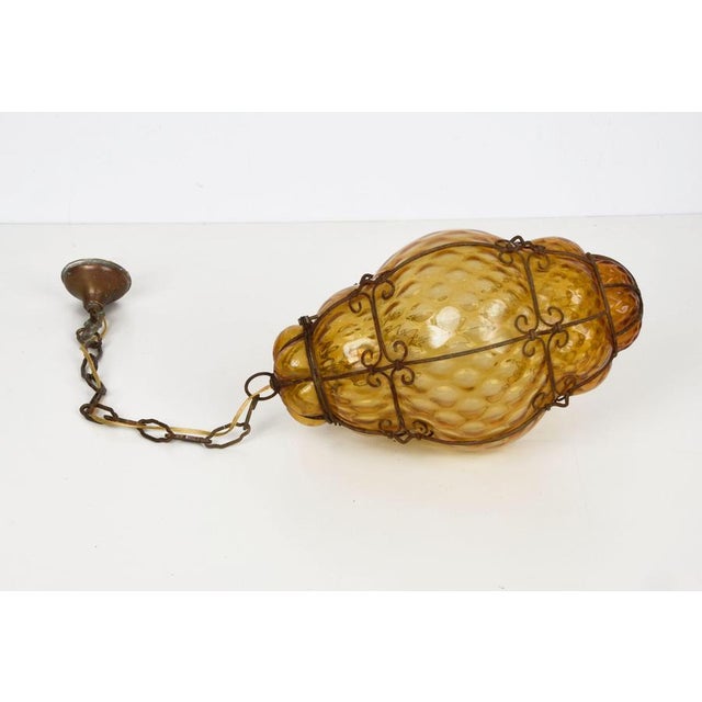 Mid-Century Italian Handblown Murano Amber Glass Cage Pendant Light from Seguso, 1940s For Sale - Image 4 of 16